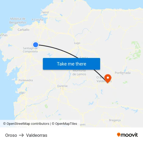 Oroso to Valdeorras map
