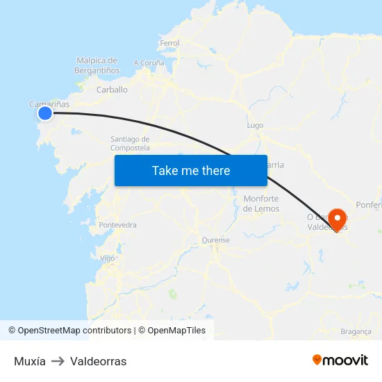 Muxía to Valdeorras map