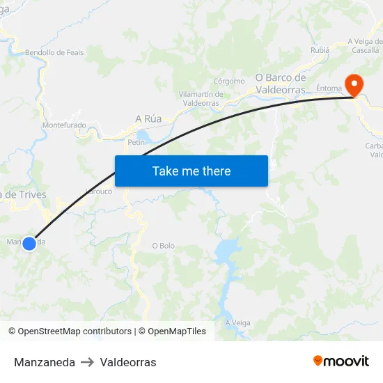 Manzaneda to Valdeorras map