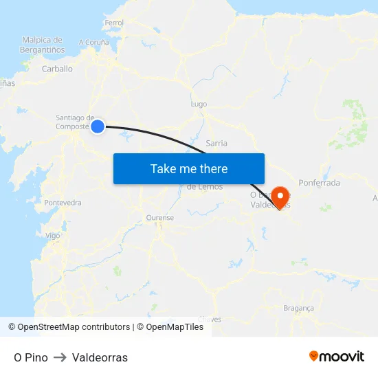 O Pino to Valdeorras map