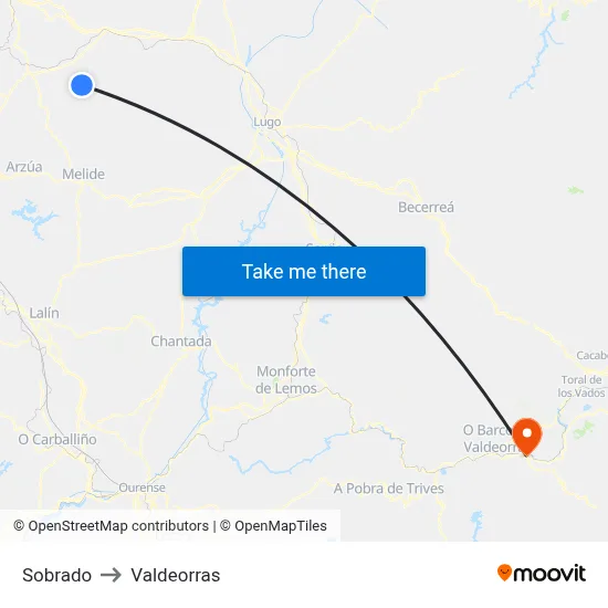 Sobrado to Valdeorras map