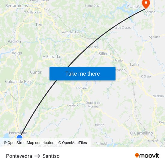 Pontevedra to Santiso map