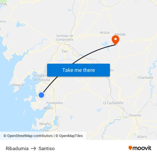 Ribadumia to Santiso map
