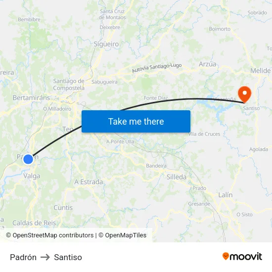 Padrón to Santiso map