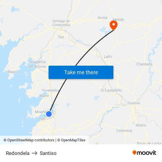Redondela to Santiso map