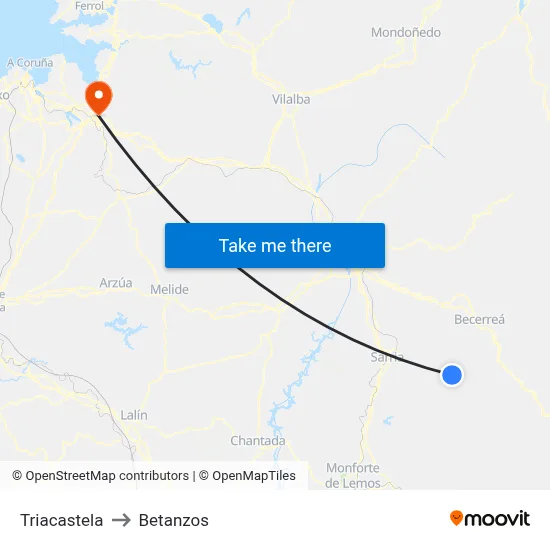 Triacastela to Betanzos map