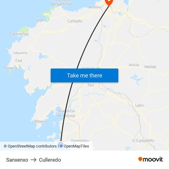 Sanxenxo to Culleredo map