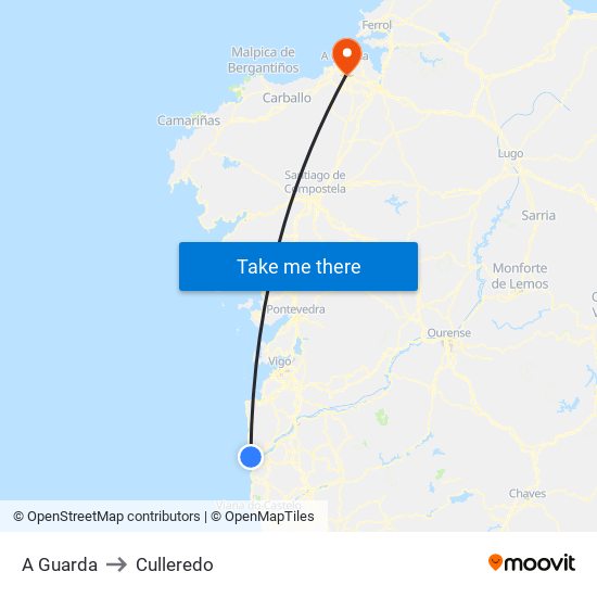 A Guarda to Culleredo map