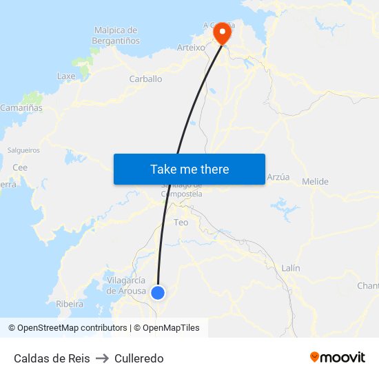 Caldas de Reis to Culleredo map