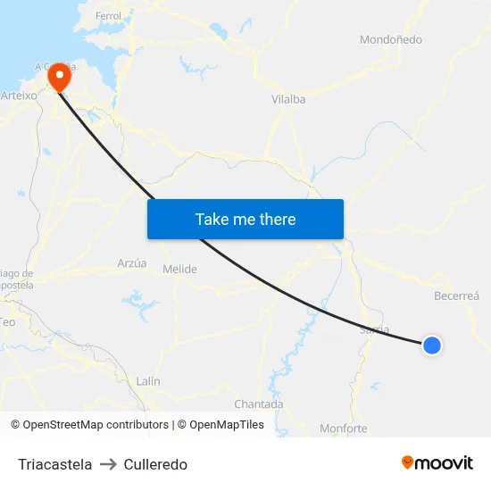 Triacastela to Culleredo map