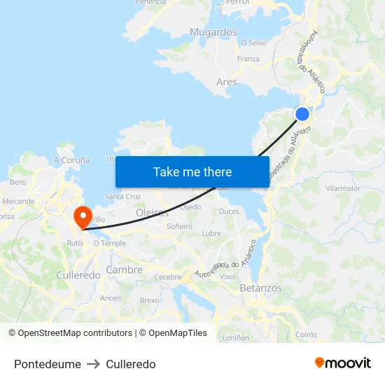 Pontedeume to Culleredo map
