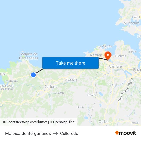 Malpica de Bergantiños to Culleredo map