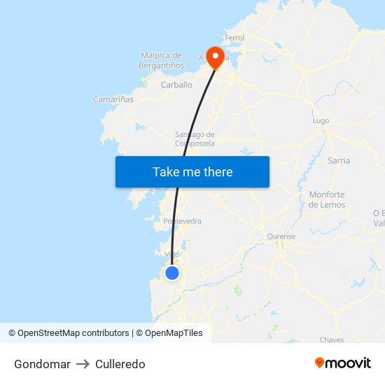 Gondomar to Culleredo map