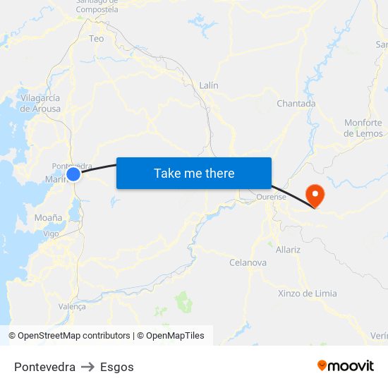 Pontevedra to Esgos map