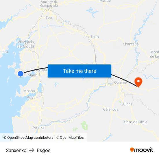 Sanxenxo to Esgos map