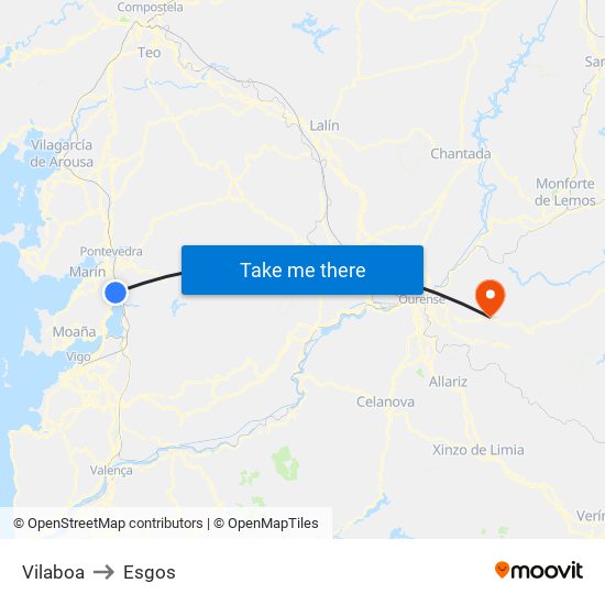 Vilaboa to Esgos map