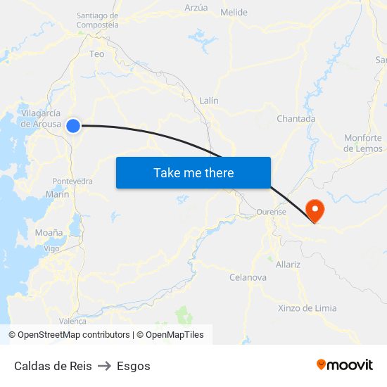 Caldas de Reis to Esgos map
