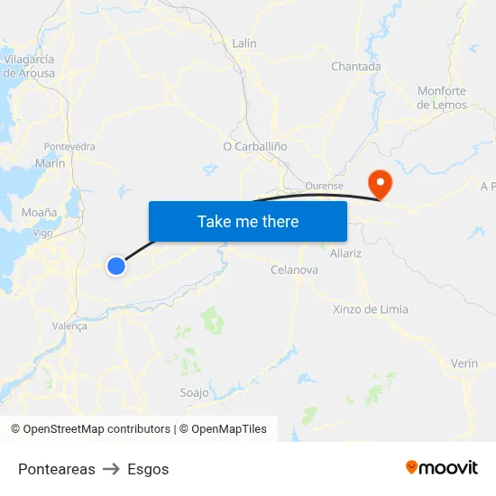 Ponteareas to Esgos map