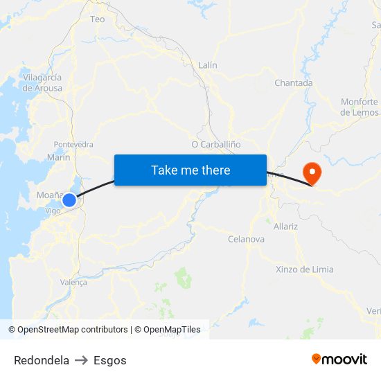 Redondela to Esgos map