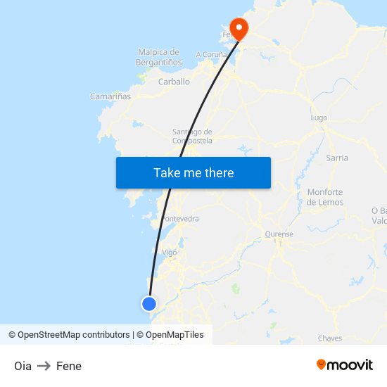 Oia to Fene map
