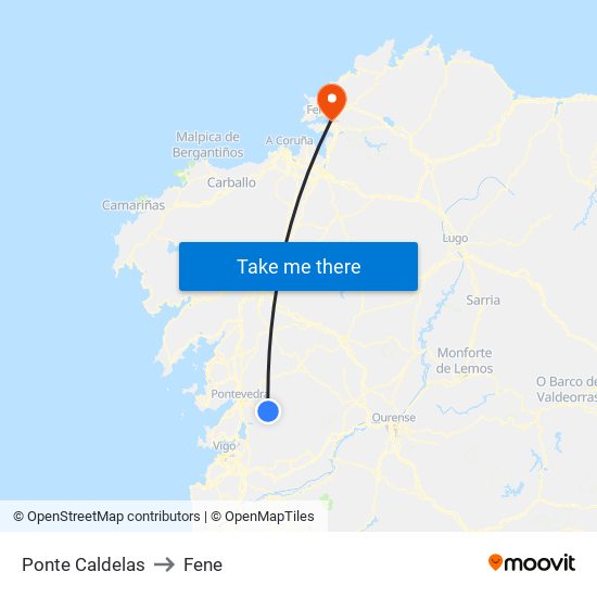 Ponte Caldelas to Fene map