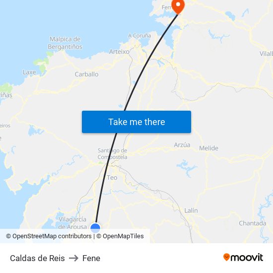 Caldas de Reis to Fene map