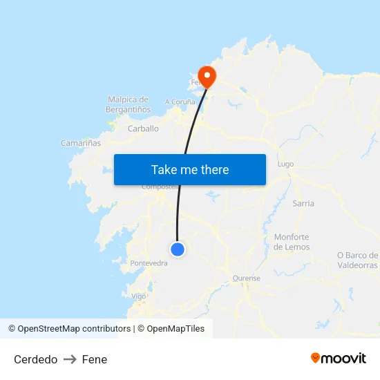 Cerdedo to Fene map