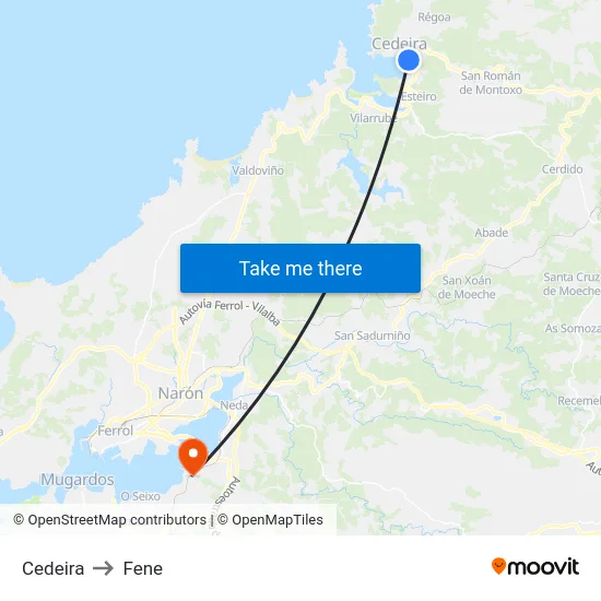 Cedeira to Fene map