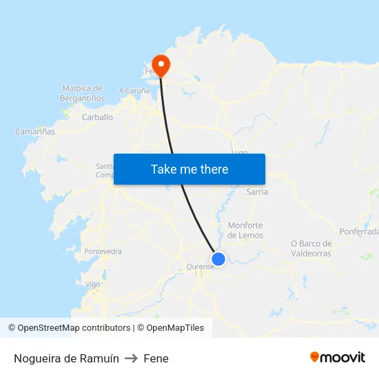Nogueira de Ramuín to Fene map