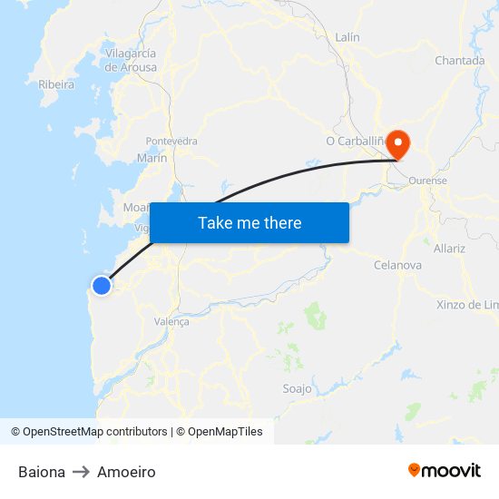 Baiona to Amoeiro map