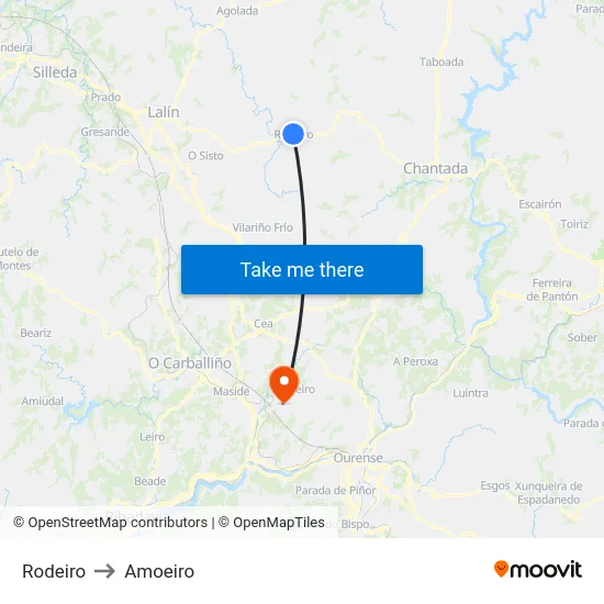 Rodeiro to Amoeiro map
