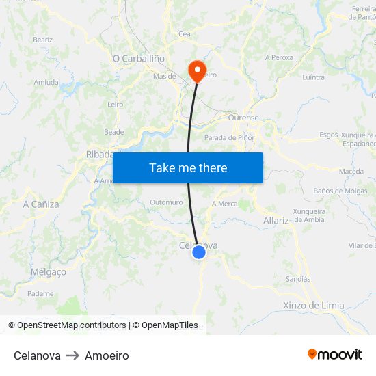 Celanova to Amoeiro map