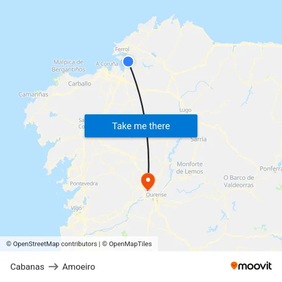 Cabanas to Amoeiro map