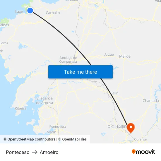 Ponteceso to Amoeiro map