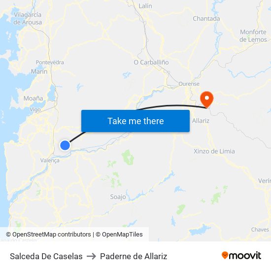 Salceda De Caselas to Paderne de Allariz map