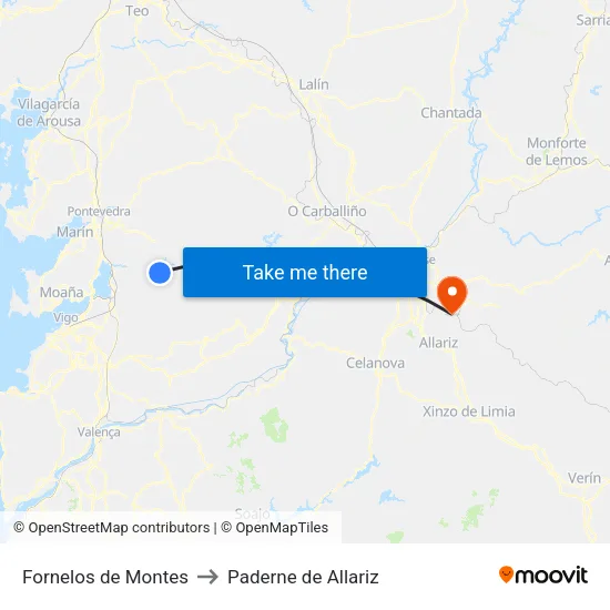 Fornelos de Montes to Paderne de Allariz map