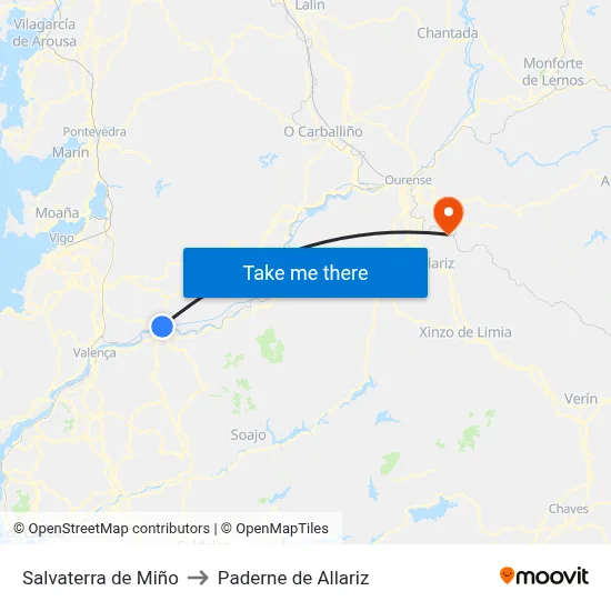 Salvaterra de Miño to Paderne de Allariz map