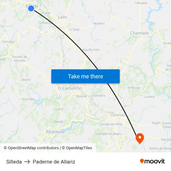 Silleda to Paderne de Allariz map