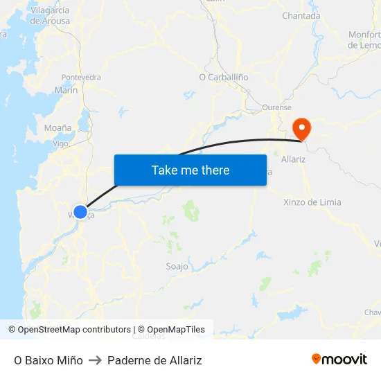 O Baixo Miño to Paderne de Allariz map