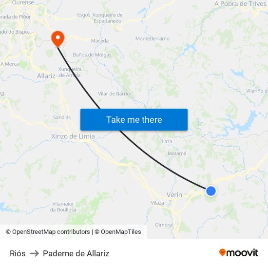 Riós to Paderne de Allariz map