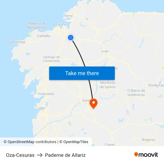 Oza-Cesuras to Paderne de Allariz map