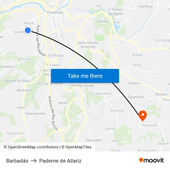 Barbadás to Paderne de Allariz map