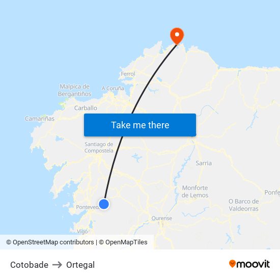 Cotobade to Ortegal map