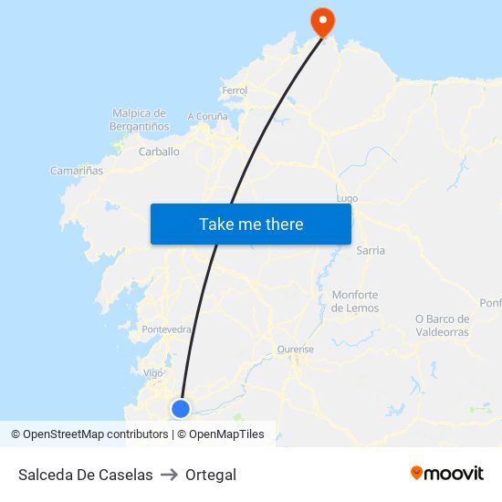 Salceda De Caselas to Ortegal map