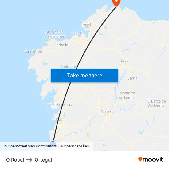 O Rosal to Ortegal map