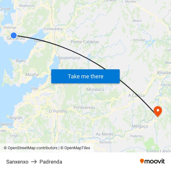Sanxenxo to Padrenda map