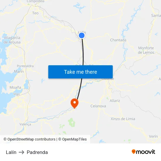 Lalín to Padrenda map