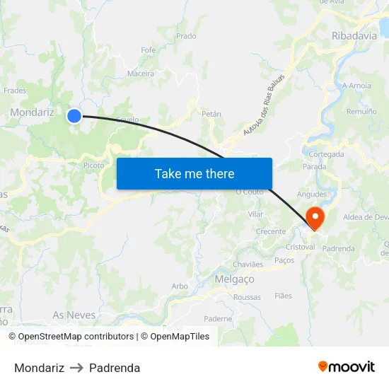 Mondariz to Padrenda map