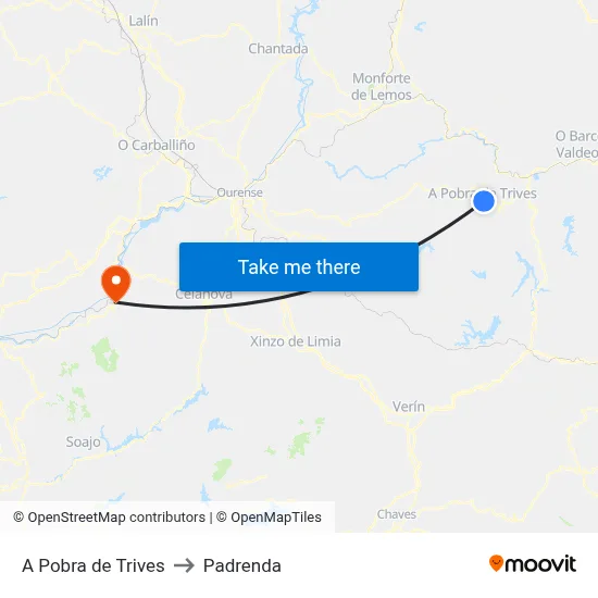 A Pobra de Trives to Padrenda map