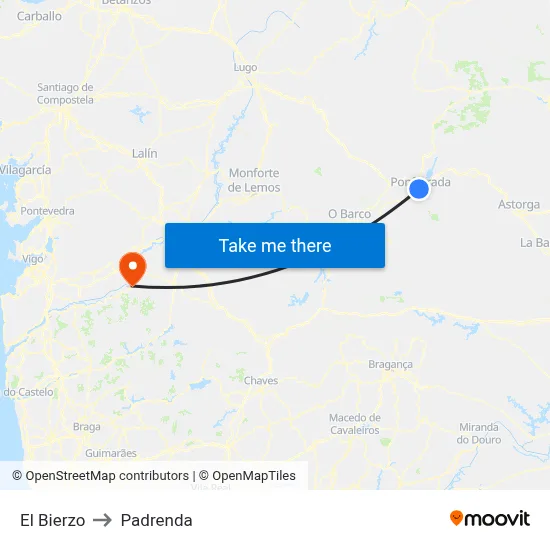 El Bierzo to Padrenda map